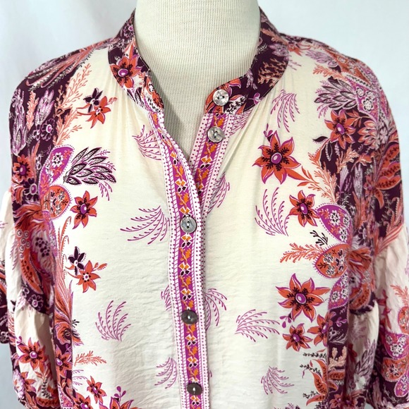 ANTHROPOLOGIE Janelle Floral Button Front Tunic Dress Drop Waist Women's S Boho - Picture 2 of 10